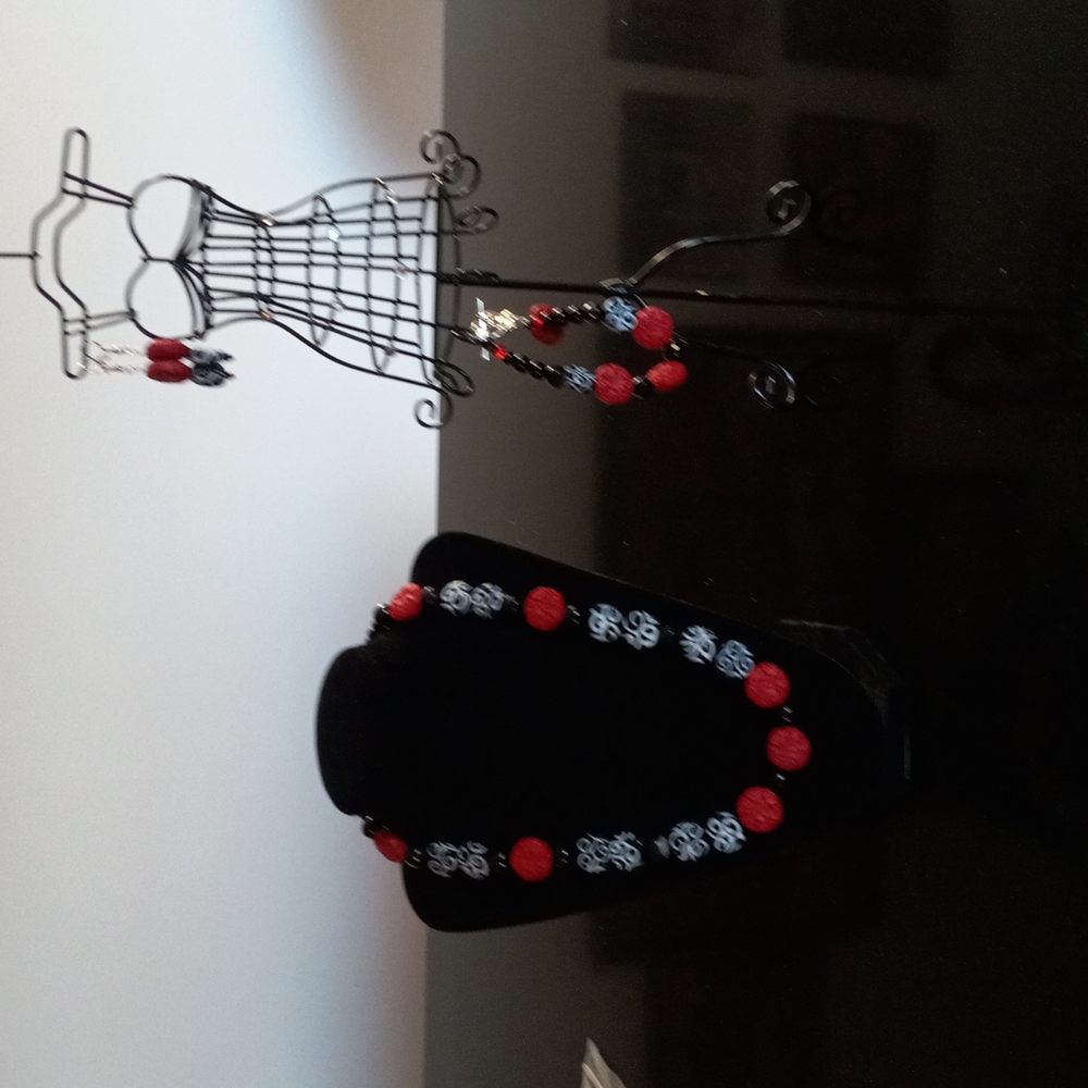 SALE! Cinnabar Carved Artisan made necklace,  bracelet and earrings